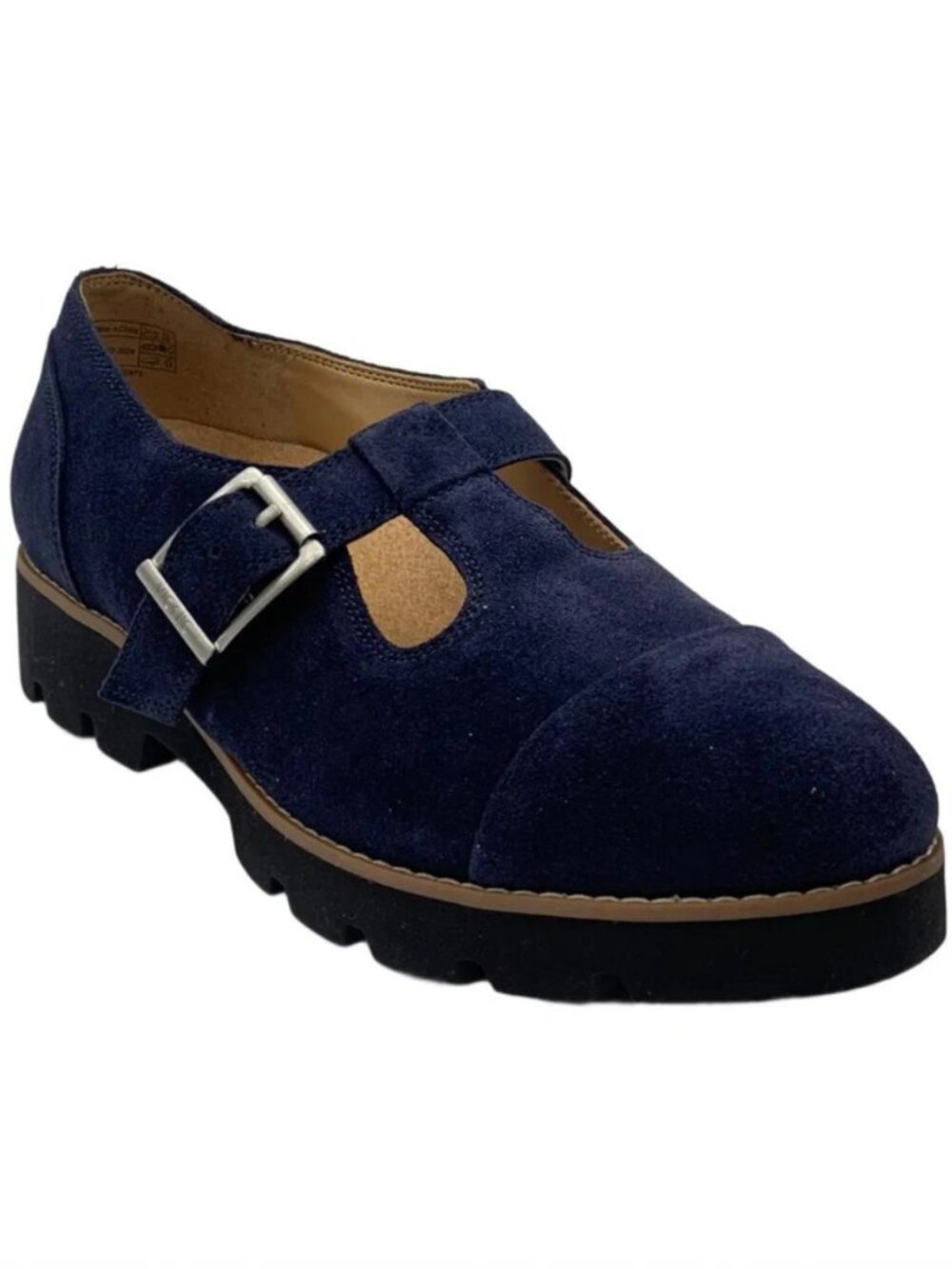 Vionic Carmen Blue Suede T-Strap Mary Jane Platform Lug Sole Preppy sz 10 Quirky
